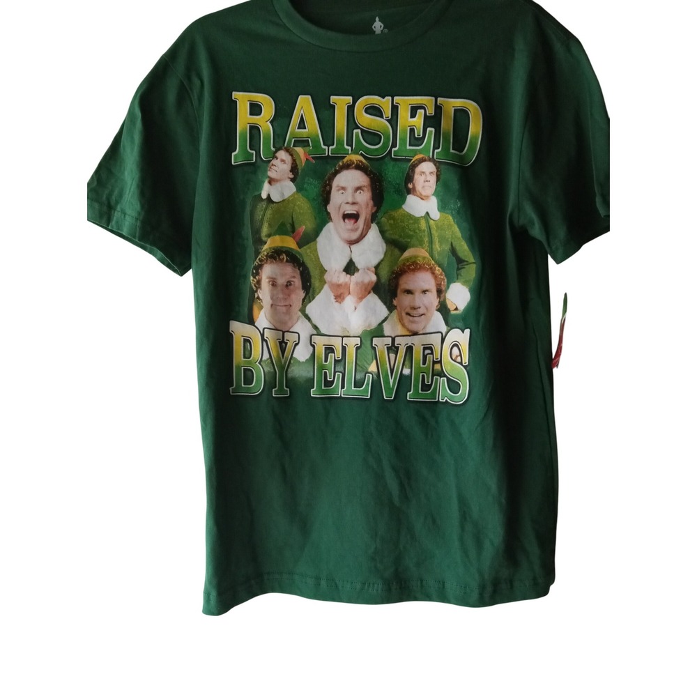Elf Movie Size S Graphic T-Shirt Raised By Elves Crew Neck Short Sleeve